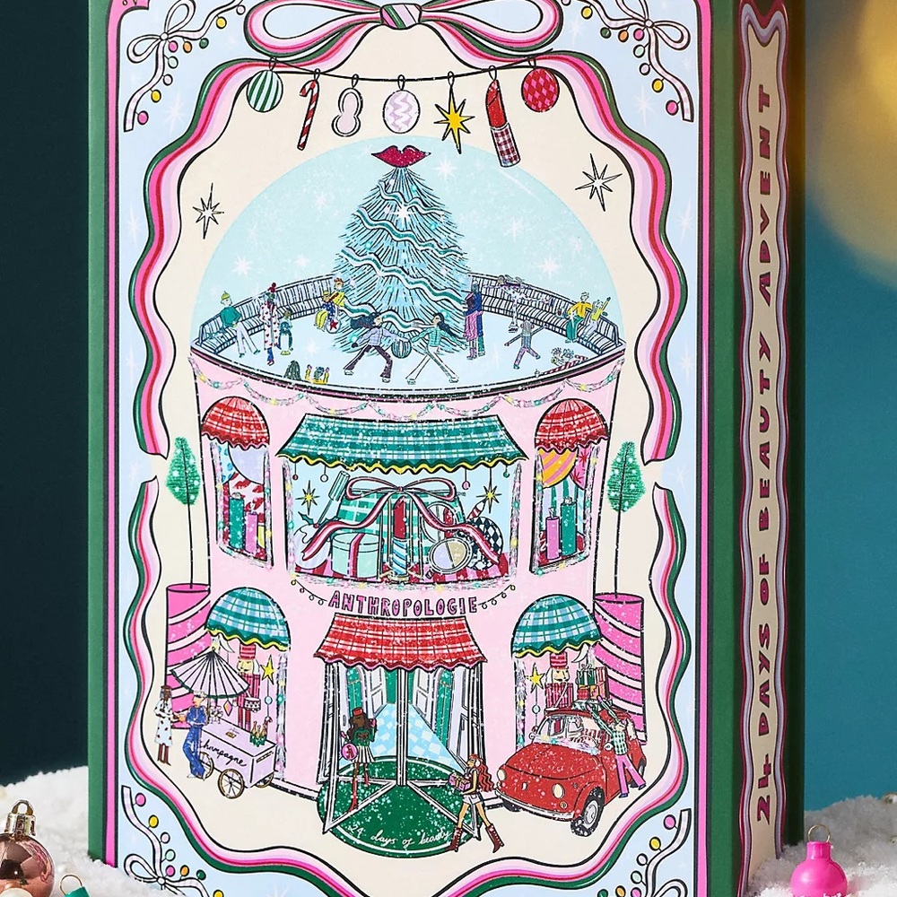Anthropologie Festive Beauty Box with Pink and Green Accents